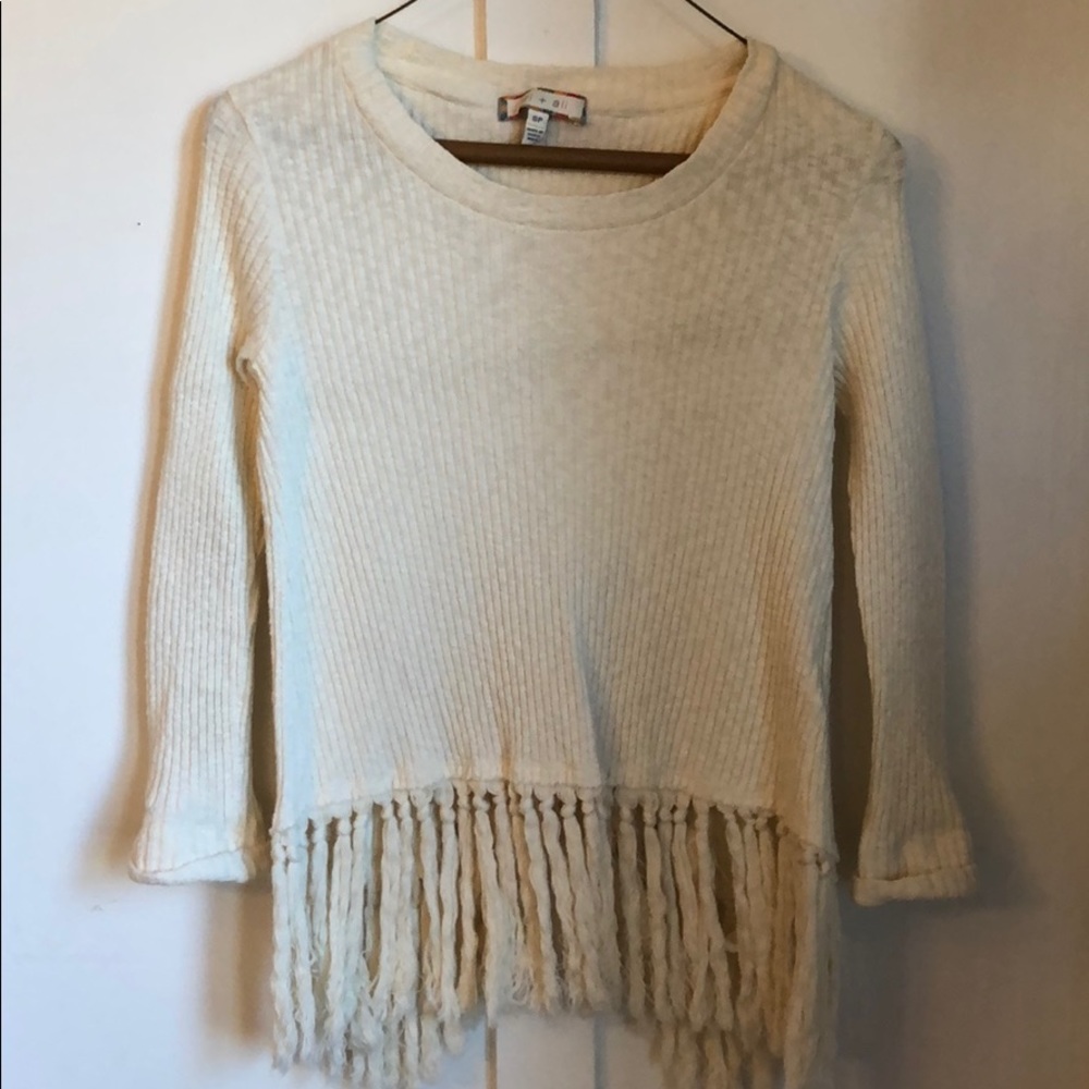 Anthropologie Cream Fringe Sweater